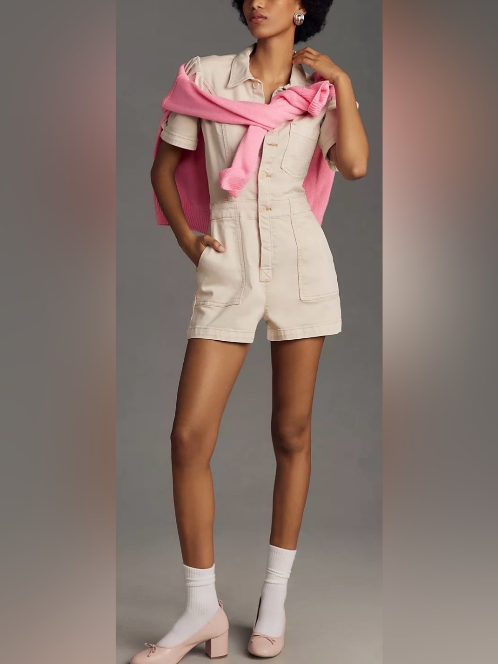 Anthropologie Pilcro The Kit Utility Romper/ short jumpsuit. Puff sleeves 14 NWT